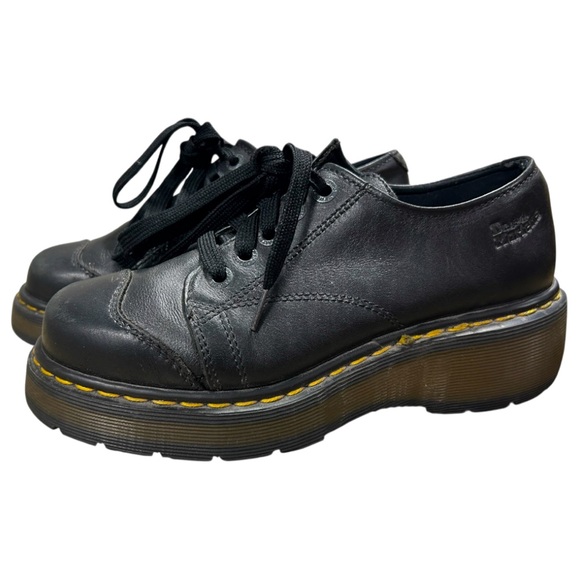 Vintage Y2K Made in England Dr Martins Chunky Lace Up Oxford in Black Leather 6 - Picture 1 of 9